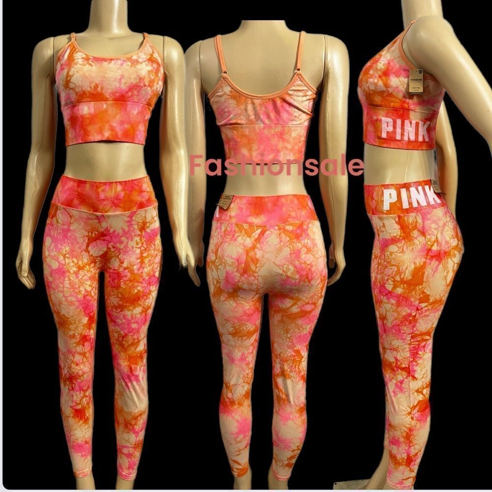 Victorias Secret PINK Seamless Workout High Waist tight & Longline Lined Bra Set